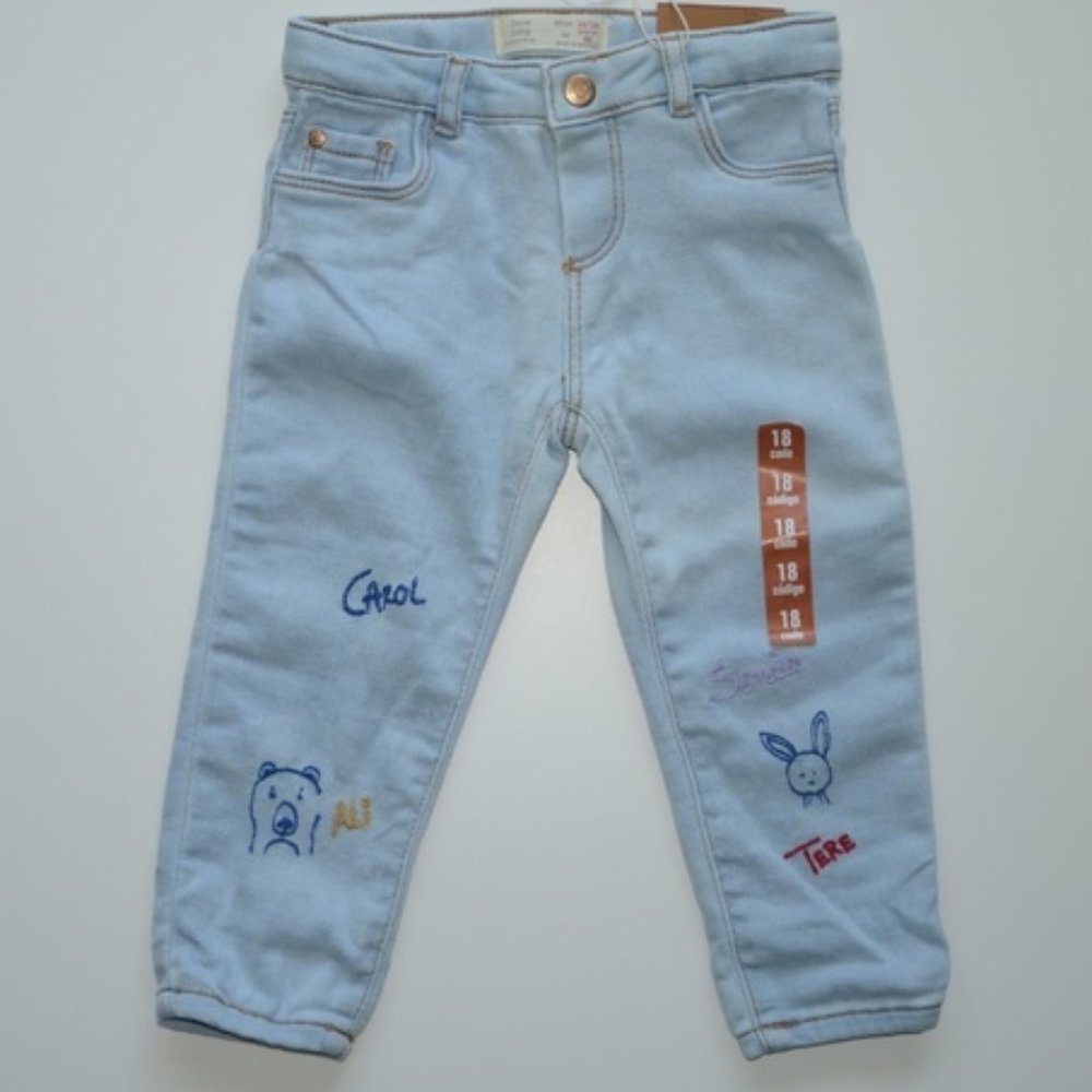 ZARA BABY Girl Embroidery Jeans 12-18m NWOT